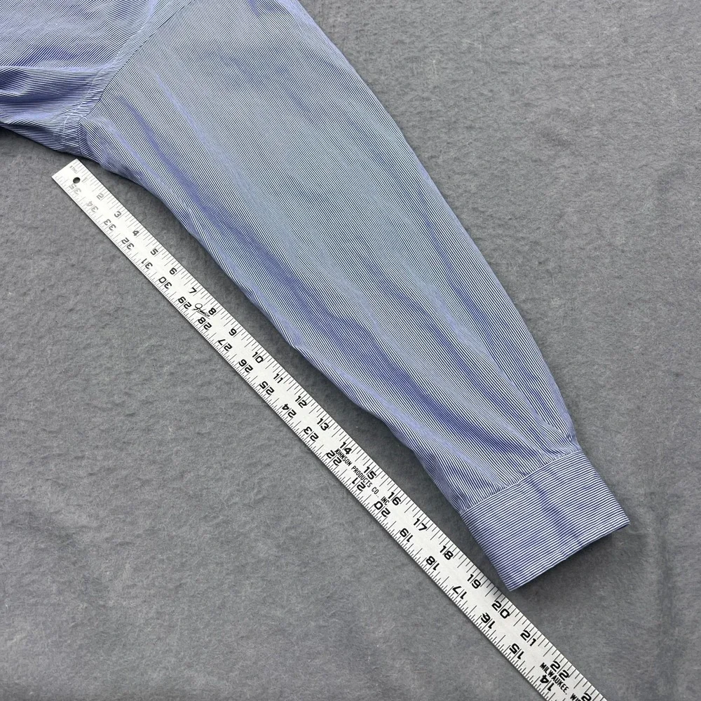 Ralph Lauren Dress Shirt‎ Men's 17.5 Blue Stripe Long Sleeve Pony Logo Button Up